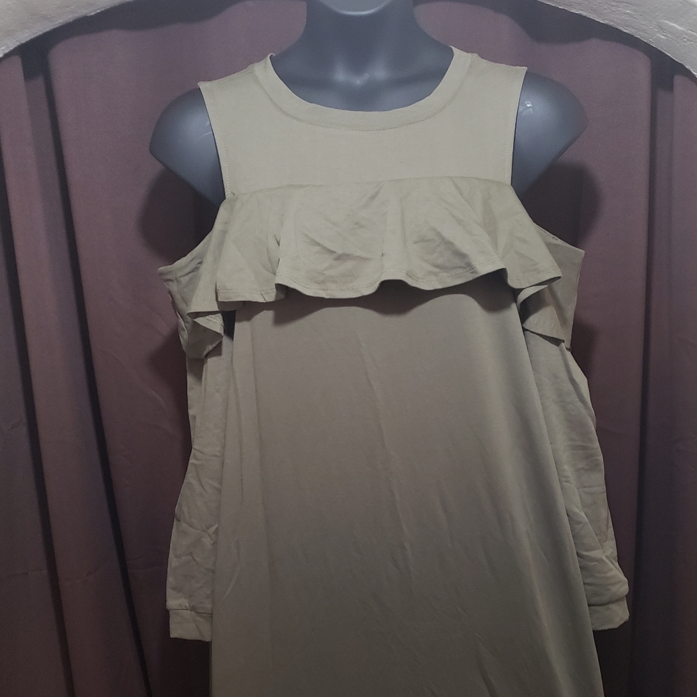 Olive green cold shoulder dress